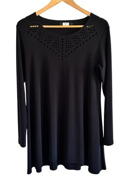 Sympli Black Long-Sleeve Tunic Dress with Laser-Cut Neckline 12